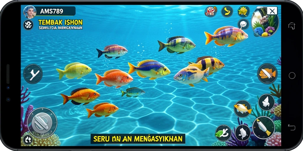 Screenshot gameplay AMS789 dengan aksi tembak ikan yang mendebarkan.