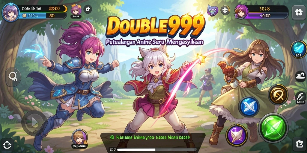 Screenshot gameplay DOUBLE999 menampilkan karakter anime dalam aksi bertempur.