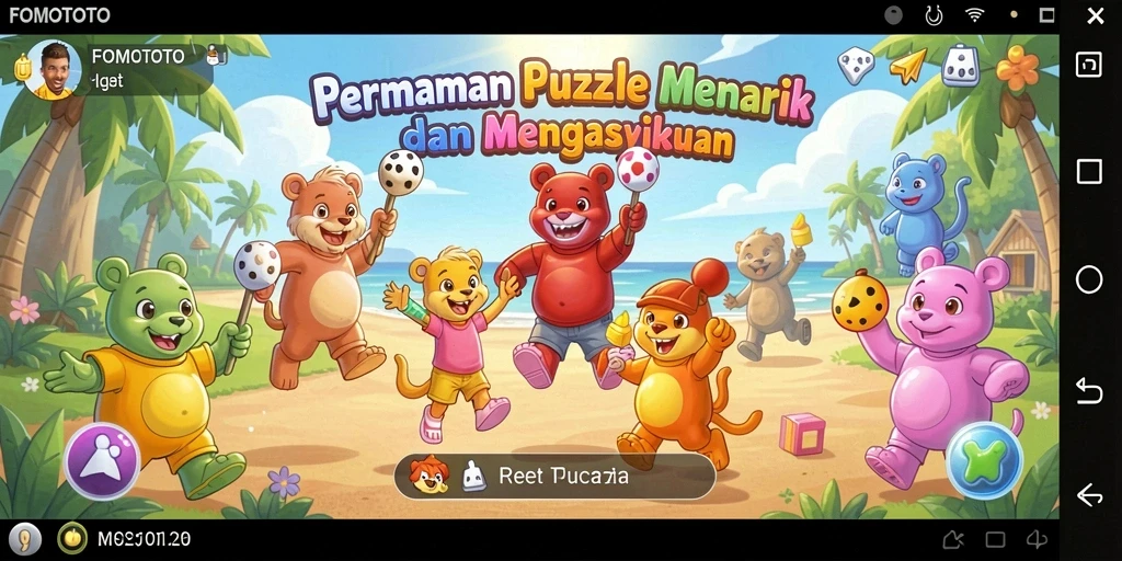 Screenshot FOMOTOTO menunjukkan permainan Puzzle yang mendebarkan.