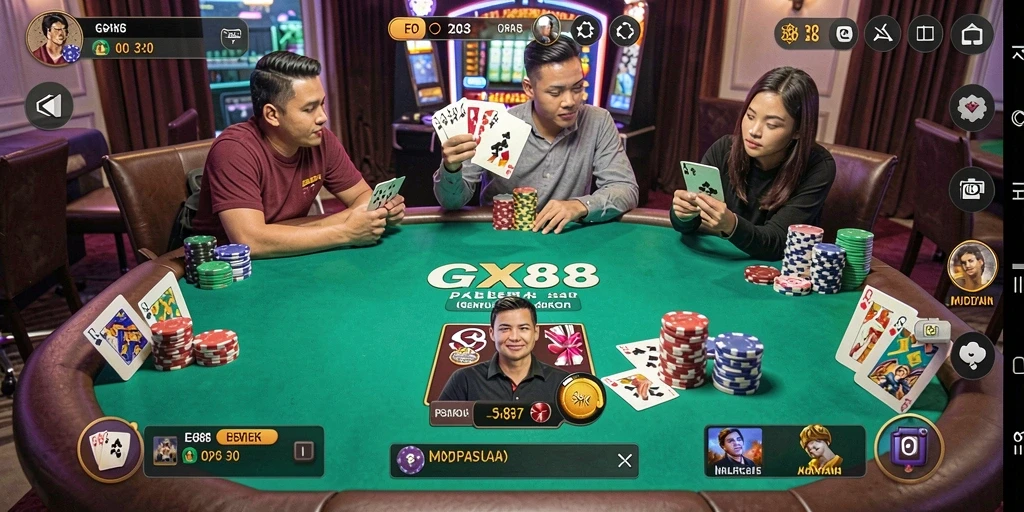 Tampilan gameplay GX88 yang menarik dan seru dalam permainan Poker.