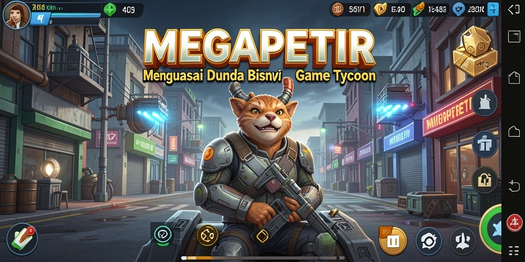 Antarmuka gameplay <strong>MEGAPETIR</strong> yang menunjukkan pengelolaan bisnis yang penuh strategi.