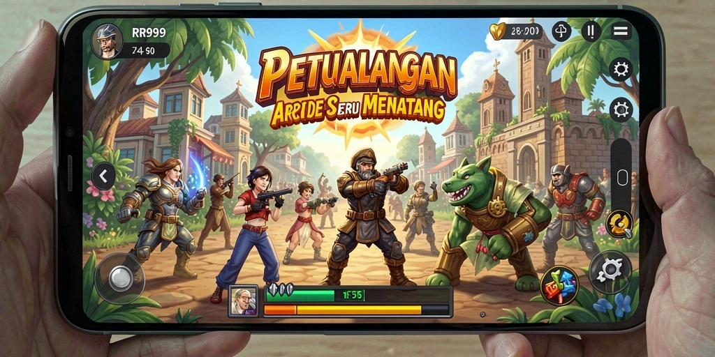 Screenshot utama RR999 menunjukkan aksi mendebarkan dari gameplay Arcade.
