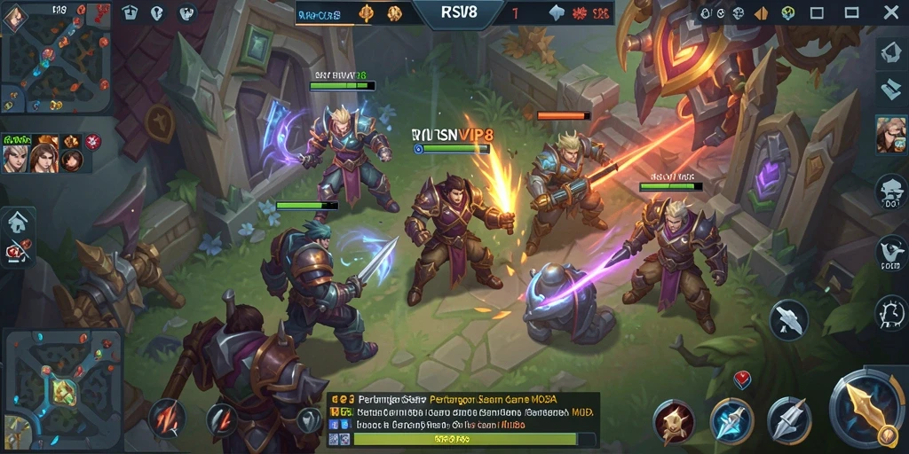 Tangkapan layar gameplay seru dari RSNVIP8 menunjukkan pertempuran antar tim.